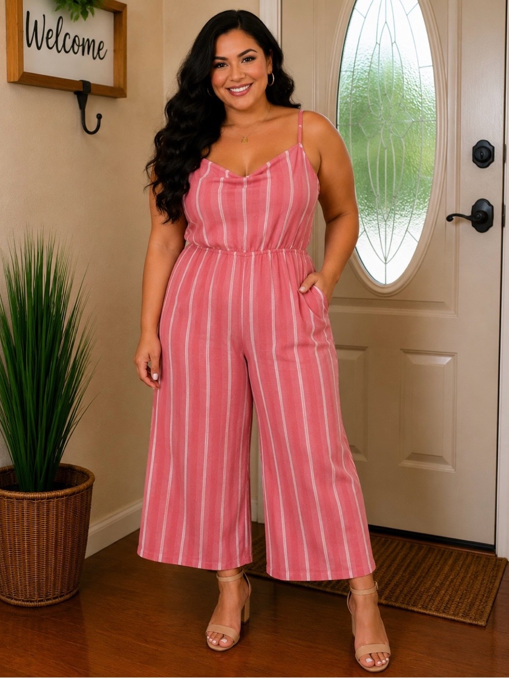 GAP Pink Striped Wide-Leg Jumpsuit